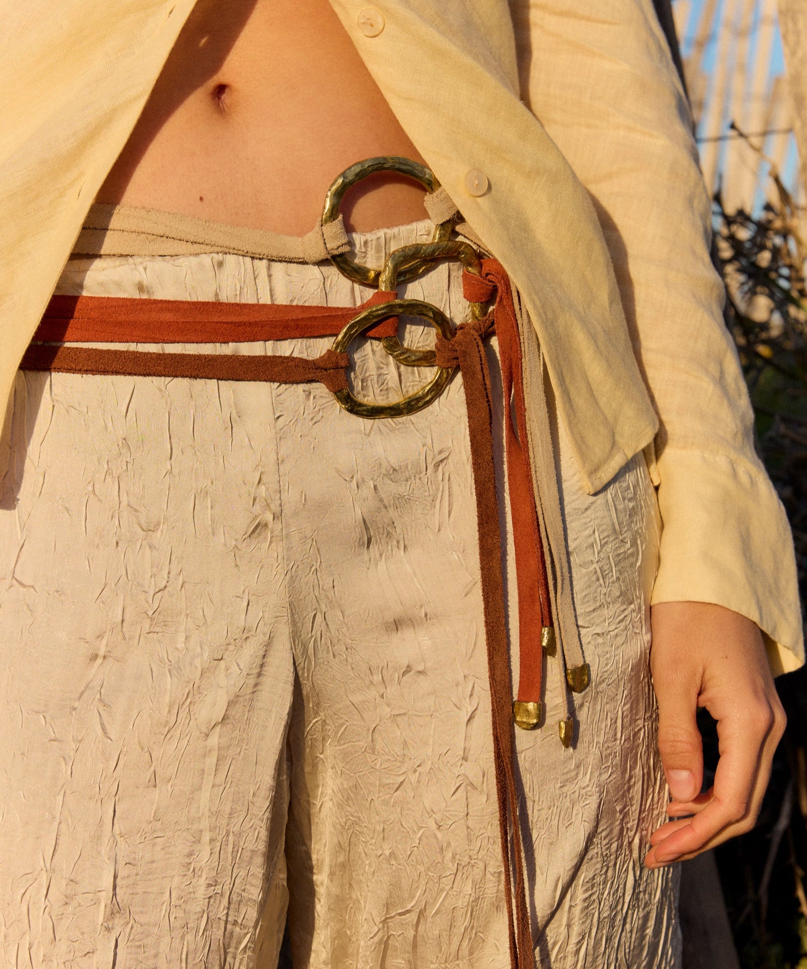 Handcrafted belt with suede leather strap.  Knotted belt.
