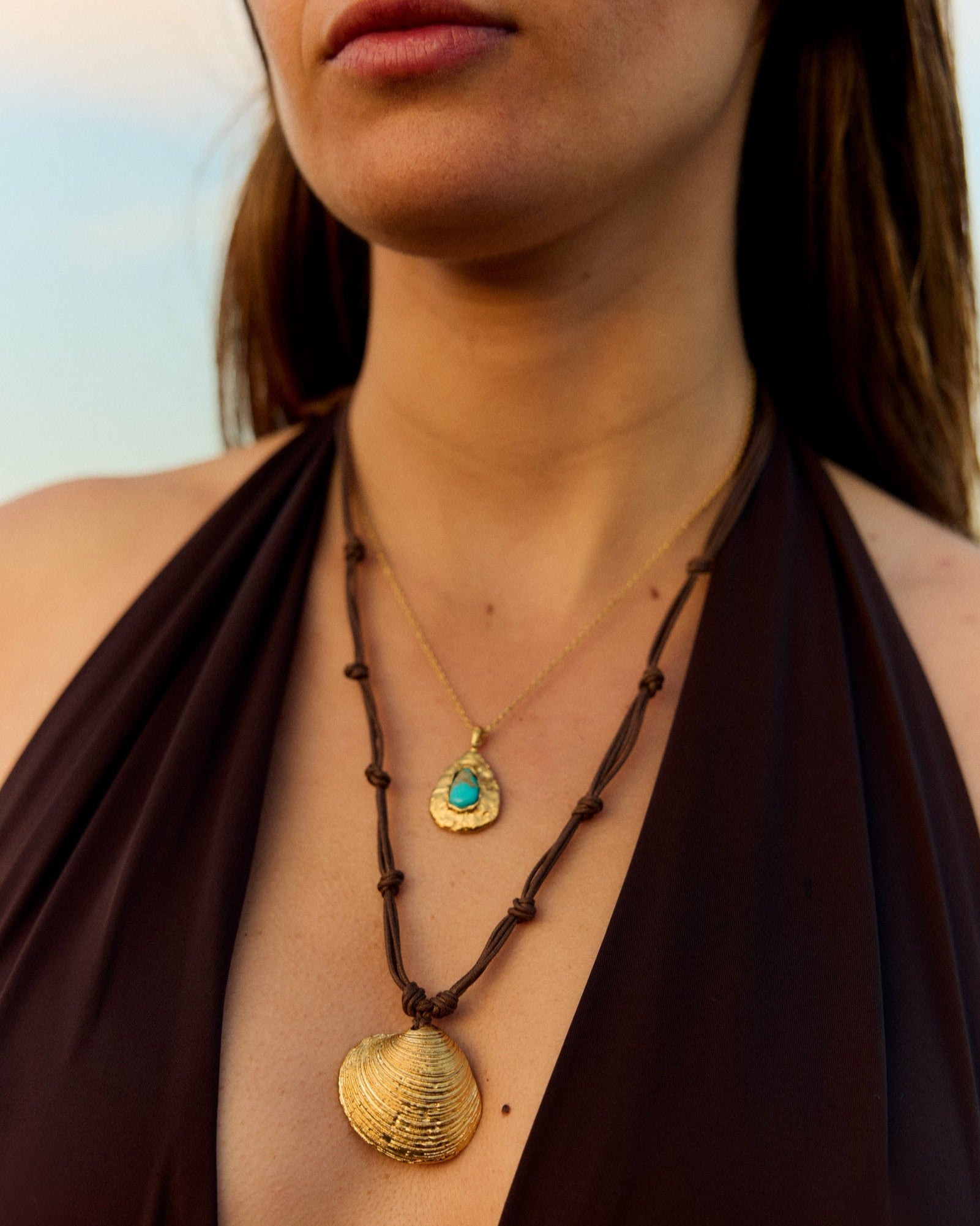 Handmade gold-plated necklace with turquoise stone