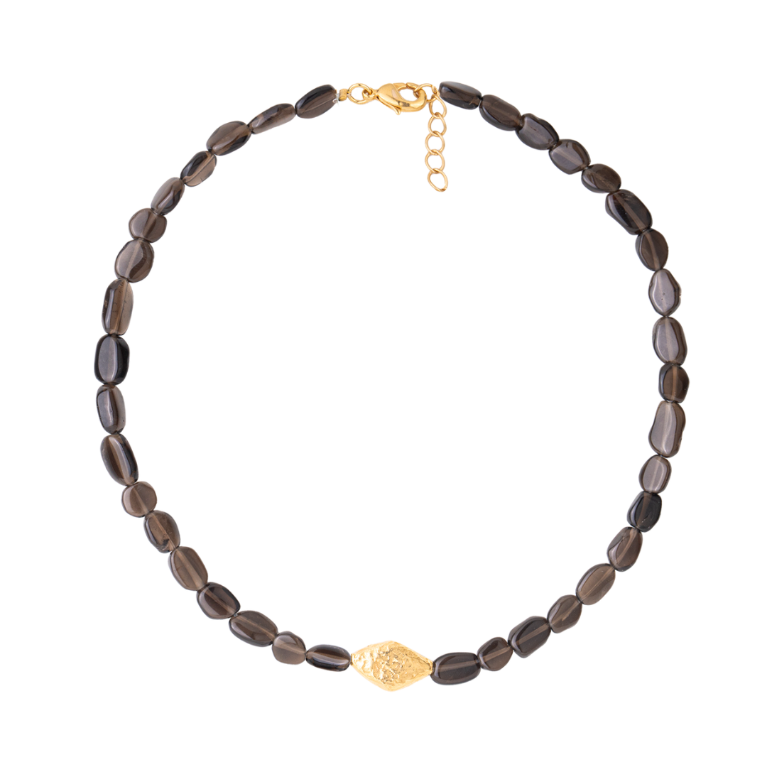 handcrafted pendant with smoky quartz stones. beaded necklace