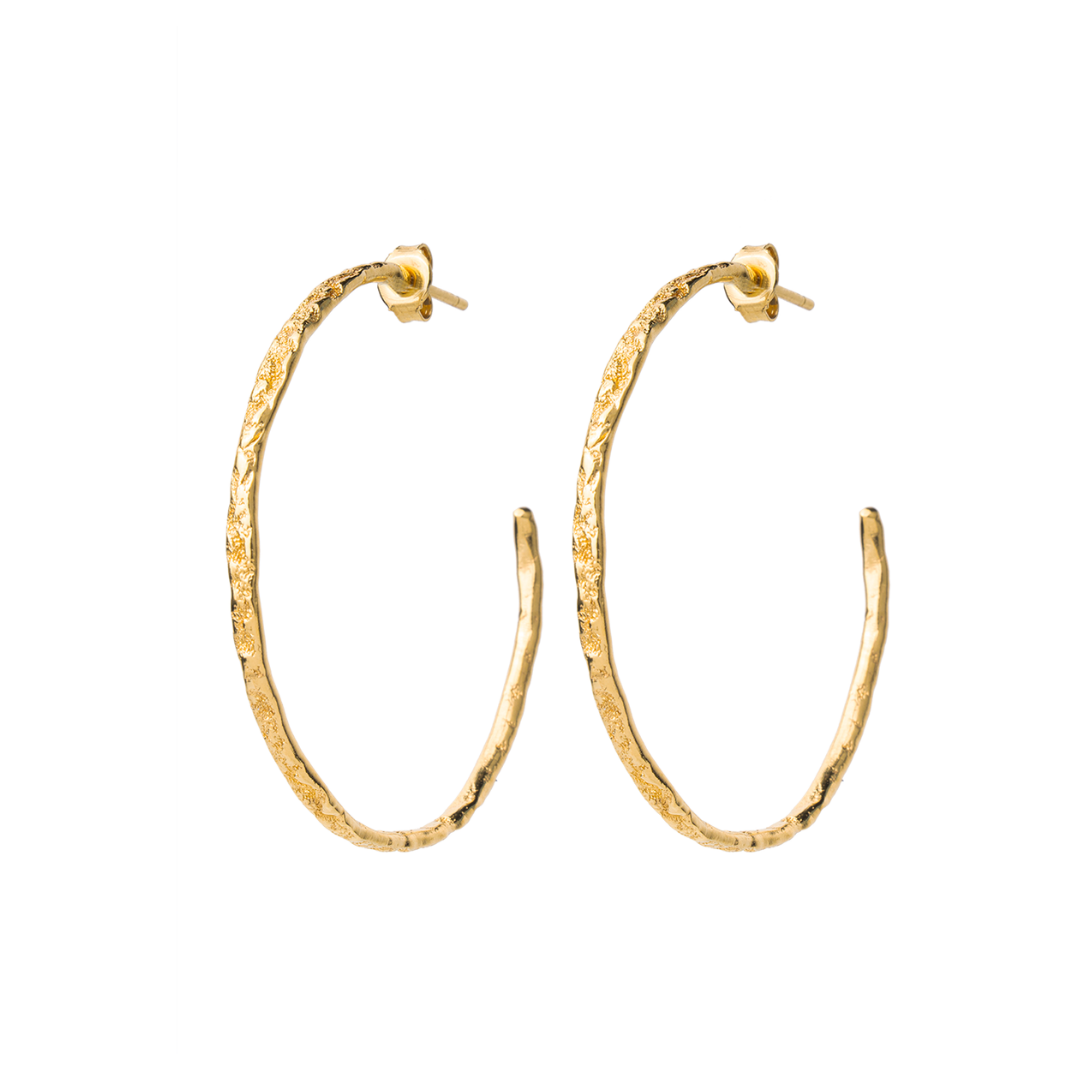 handcrafted hoops with unique tetxure. gold plated earrings